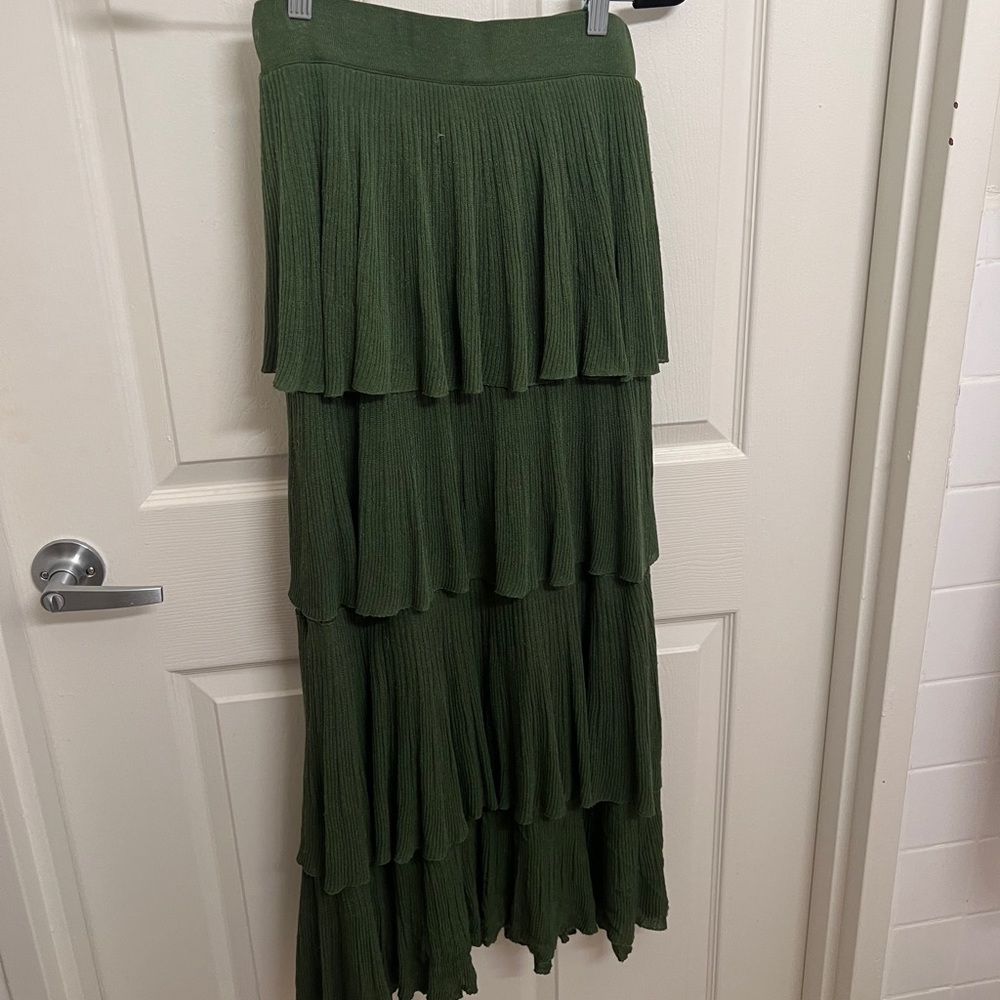 Green Zara knit ruffle maxi skirt